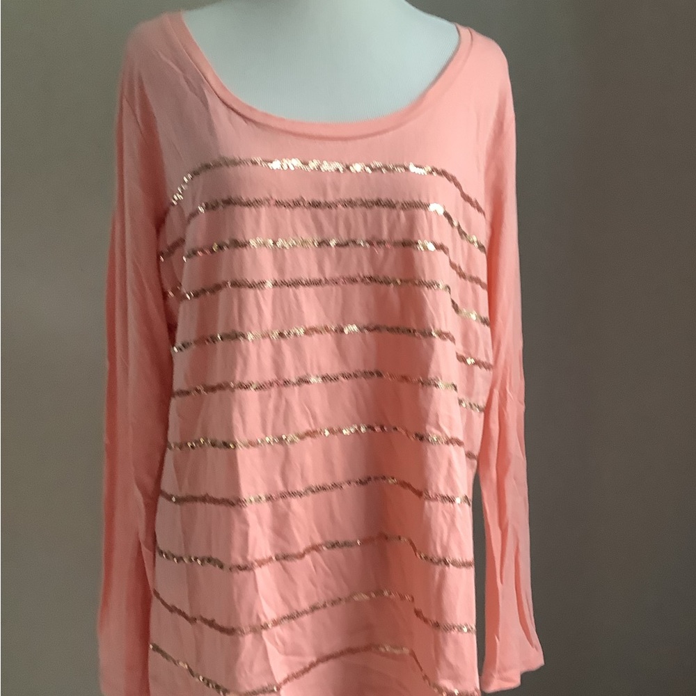 APT 9 peach sparkle long sleeves, XL NWT